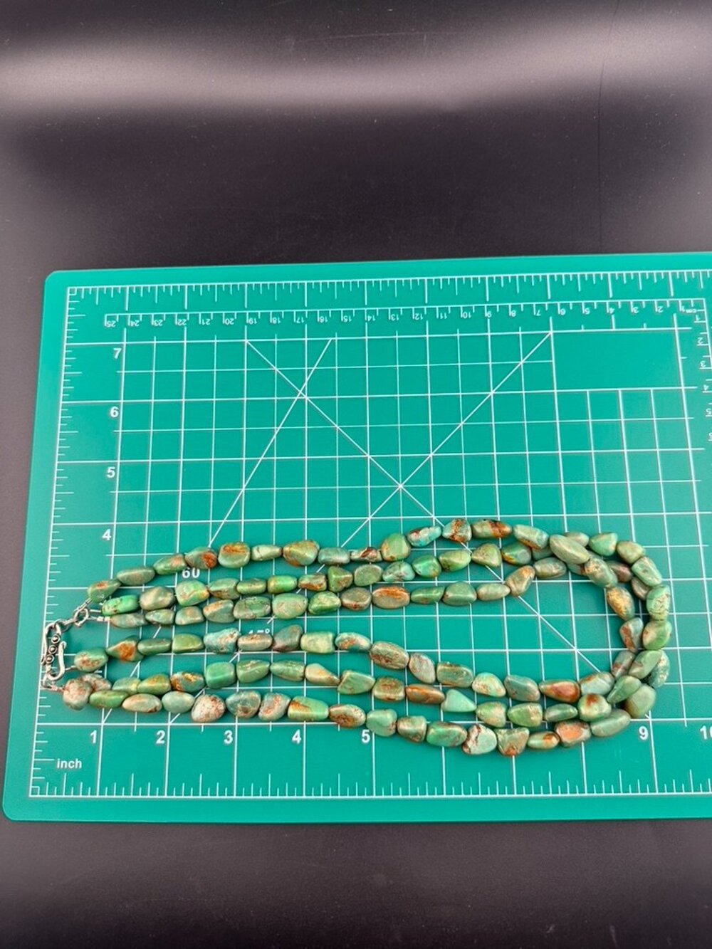 3 Strand Natural Green Turquoise Nugget Bead Sterling Silver Bib Necklace - Picture 5 of 6
